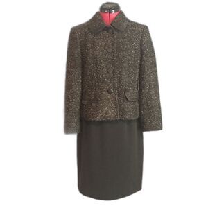 Kasper Skirt Suit Woman Petite Size 10P Black & Gold 2-Piece Set Blazer & Skirt